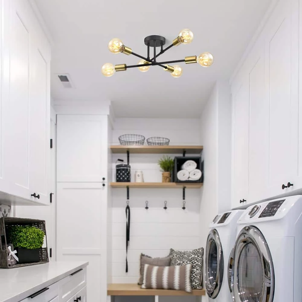 Trident 25.5 in. 6-Light Black and Gold Sputnik Semi Flush Mount Ceiling Light by TRUE FINE 7 Trident 25.5 in. 6-Light Black and Gold Sputnik Semi Flush Mount Ceiling Light by TRUE FINE - Image 5