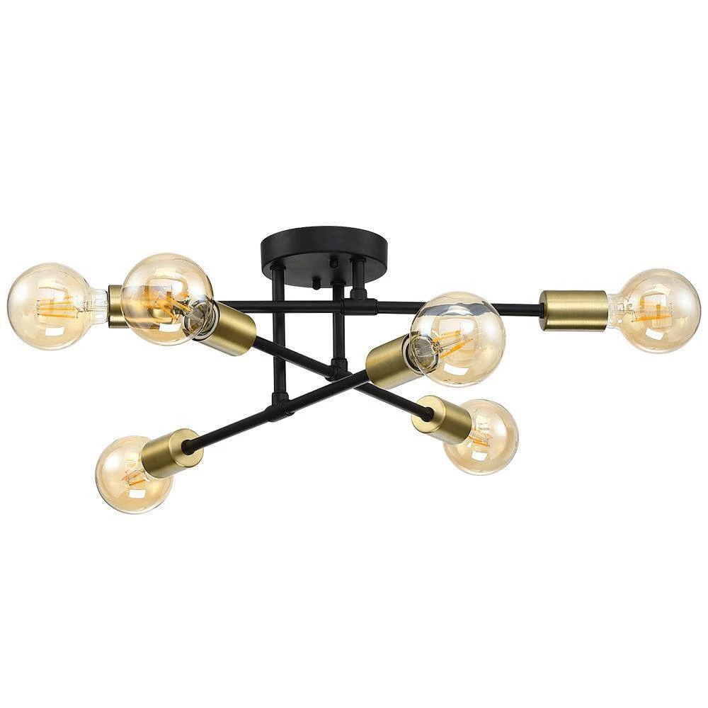 Trident 25.5 in. 6-Light Black and Gold Sputnik Semi Flush Mount Ceiling Light by TRUE FINE 14 Trident 25.5 in. 6-Light Black and Gold Sputnik Semi Flush Mount Ceiling Light by TRUE FINE - Image 12