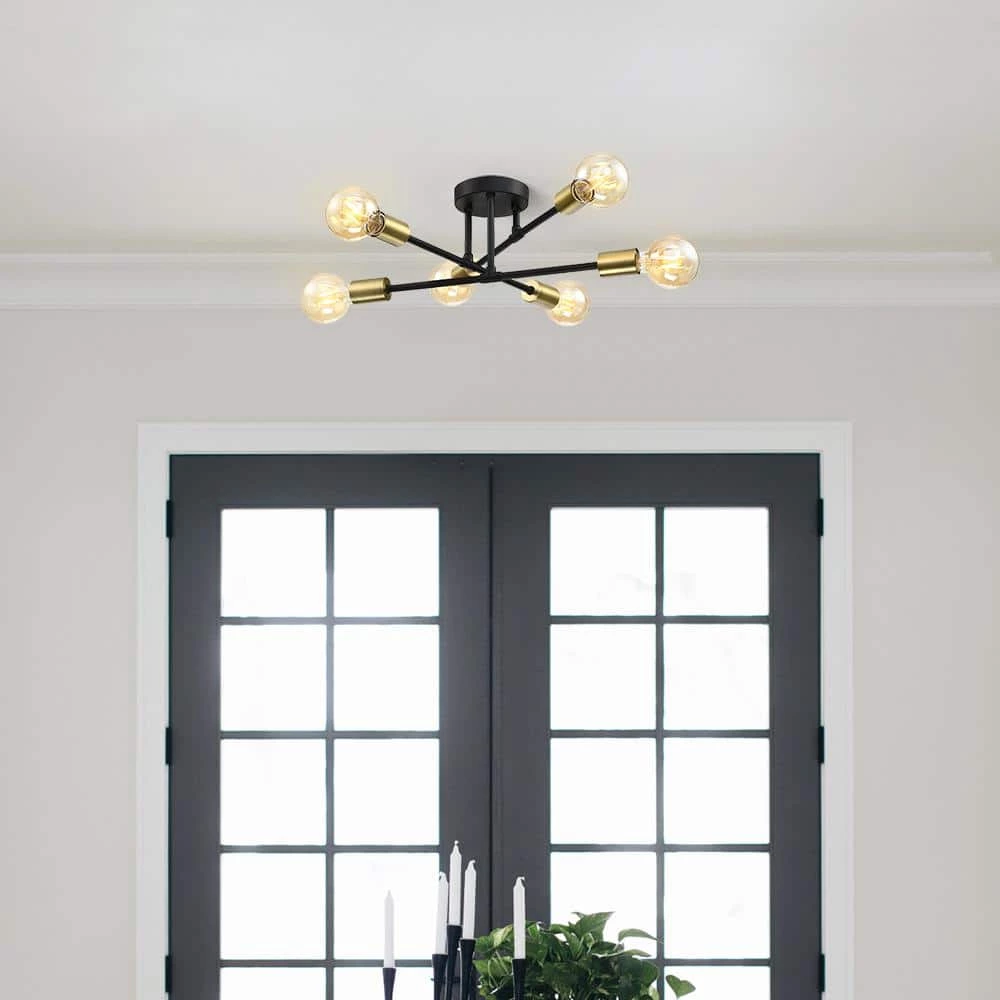 Trident 25.5 in. 6-Light Black and Gold Sputnik Semi Flush Mount Ceiling Light by TRUE FINE 4 Trident 25.5 in. 6-Light Black and Gold Sputnik Semi Flush Mount Ceiling Light by TRUE FINE - Image 2