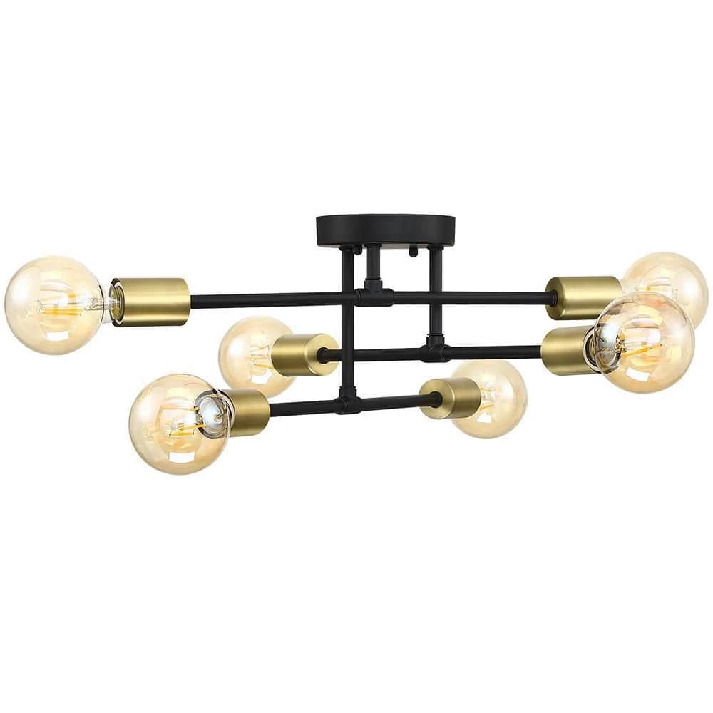 Trident 25.5 in. 6-Light Black and Gold Sputnik Semi Flush Mount Ceiling Light by TRUE FINE 13 Trident 25.5 in. 6-Light Black and Gold Sputnik Semi Flush Mount Ceiling Light by TRUE FINE - Image 11