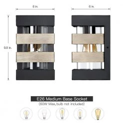 1-Light Black and Wood Tone Modern Hardwired Outdoor Wall Lantern Sconce with Clear Glass Cylinder by TRUE FINE -Dale Tiffany Store black and wood tone true fine outdoor sconces td41013ot 66 1000