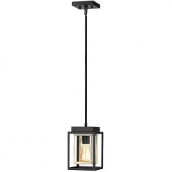Exton 1-Light Black and Wood Tone Double Box Mini Pendant Island Light by TRUE FINE