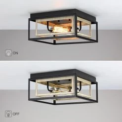 Exton 11.8 in. 2-Light Black and Wood Farmhouse Flush Mount Ceiling Light with Open Double Box by TRUE FINE 14 Exton 11.8 in. 2-Light Black and Wood Farmhouse Flush Mount Ceiling Light with Open Double Box by TRUE FINE -Dale Tiffany Store black and wood true fine flush mount lights td41002fl 1d 1000