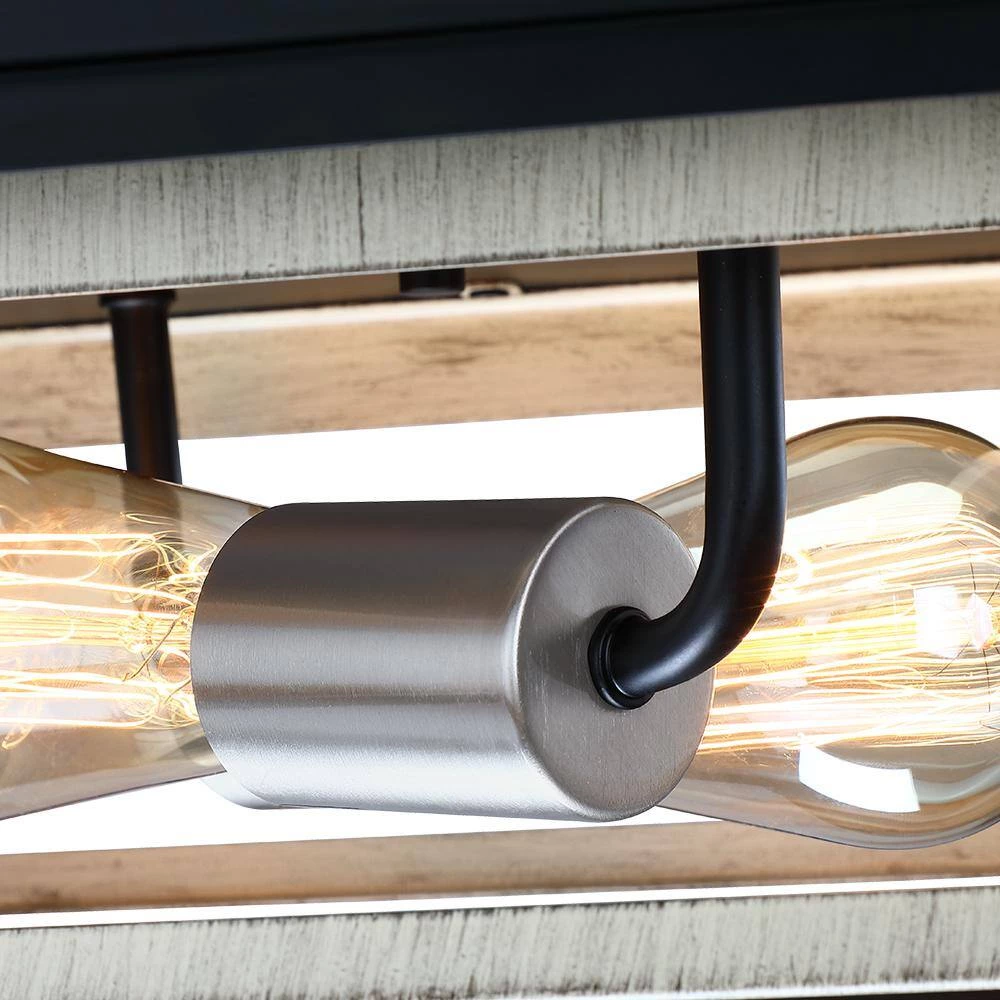 Exton 11.8 in. 2-Light Black and Wood Farmhouse Flush Mount Ceiling Light with Open Double Box by TRUE FINE 10 Exton 11.8 in. 2-Light Black and Wood Farmhouse Flush Mount Ceiling Light with Open Double Box by TRUE FINE - Image 8