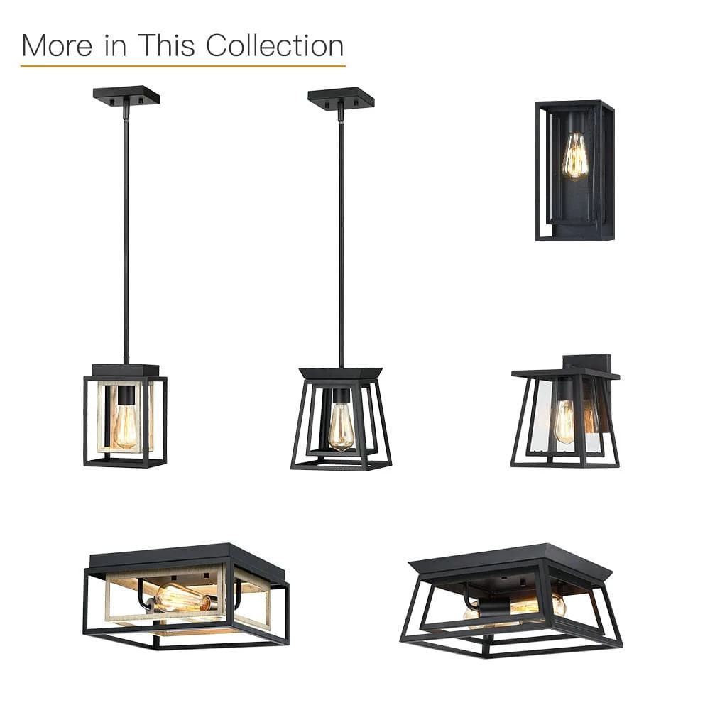 Exton 11.8 in. 2-Light Black and Wood Farmhouse Flush Mount Ceiling Light with Open Double Box by TRUE FINE 12 Exton 11.8 in. 2-Light Black and Wood Farmhouse Flush Mount Ceiling Light with Open Double Box by TRUE FINE - Image 10