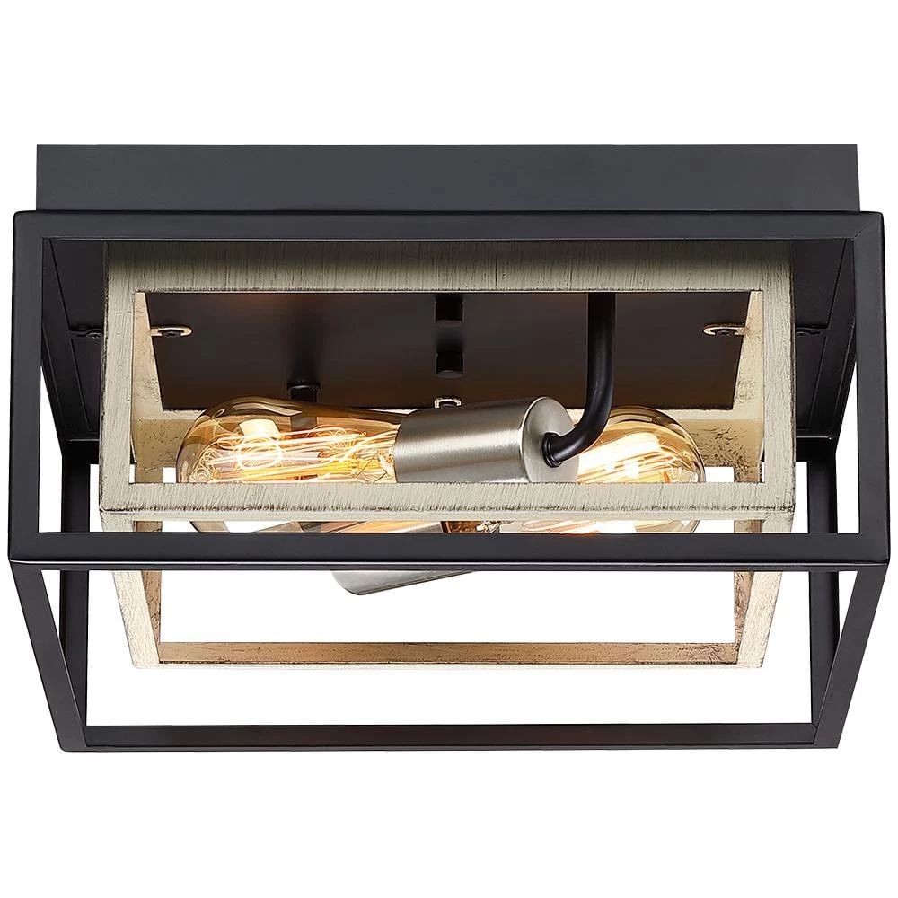 Exton 11.8 in. 2-Light Black and Wood Farmhouse Flush Mount Ceiling Light with Open Double Box by TRUE FINE 11 Exton 11.8 in. 2-Light Black and Wood Farmhouse Flush Mount Ceiling Light with Open Double Box by TRUE FINE - Image 9