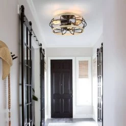 15 in. 3-Light Black and Wood Farmhouse Metal Cage Semi-Flush Mount Ceiling Light by TRUE FINE 14 15 in. 3-Light Black and Wood Farmhouse Metal Cage Semi-Flush Mount Ceiling Light by TRUE FINE -Dale Tiffany Store black and wood true fine flush mount lights td41003fl 1d 1000