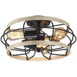 15 in. 3-Light Black and Wood Farmhouse Metal Cage Semi-Flush Mount Ceiling Light by TRUE FINE 18 15 in. 3-Light Black and Wood Farmhouse Metal Cage Semi-Flush Mount Ceiling Light by TRUE FINE -Dale Tiffany Store black and wood true fine flush mount lights td41003fl 1f 1000