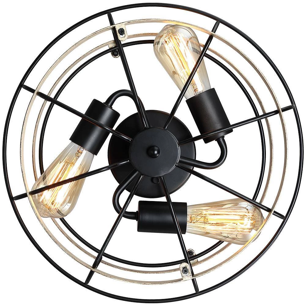 15 in. 3-Light Black and Wood Farmhouse Metal Cage Semi-Flush Mount Ceiling Light by TRUE FINE 10 15 in. 3-Light Black and Wood Farmhouse Metal Cage Semi-Flush Mount Ceiling Light by TRUE FINE - Image 8