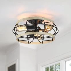 15 in. 3-Light Black and Wood Farmhouse Metal Cage Semi-Flush Mount Ceiling Light by TRUE FINE 15 15 in. 3-Light Black and Wood Farmhouse Metal Cage Semi-Flush Mount Ceiling Light by TRUE FINE -Dale Tiffany Store black and wood true fine flush mount lights td41003fl 66 1000