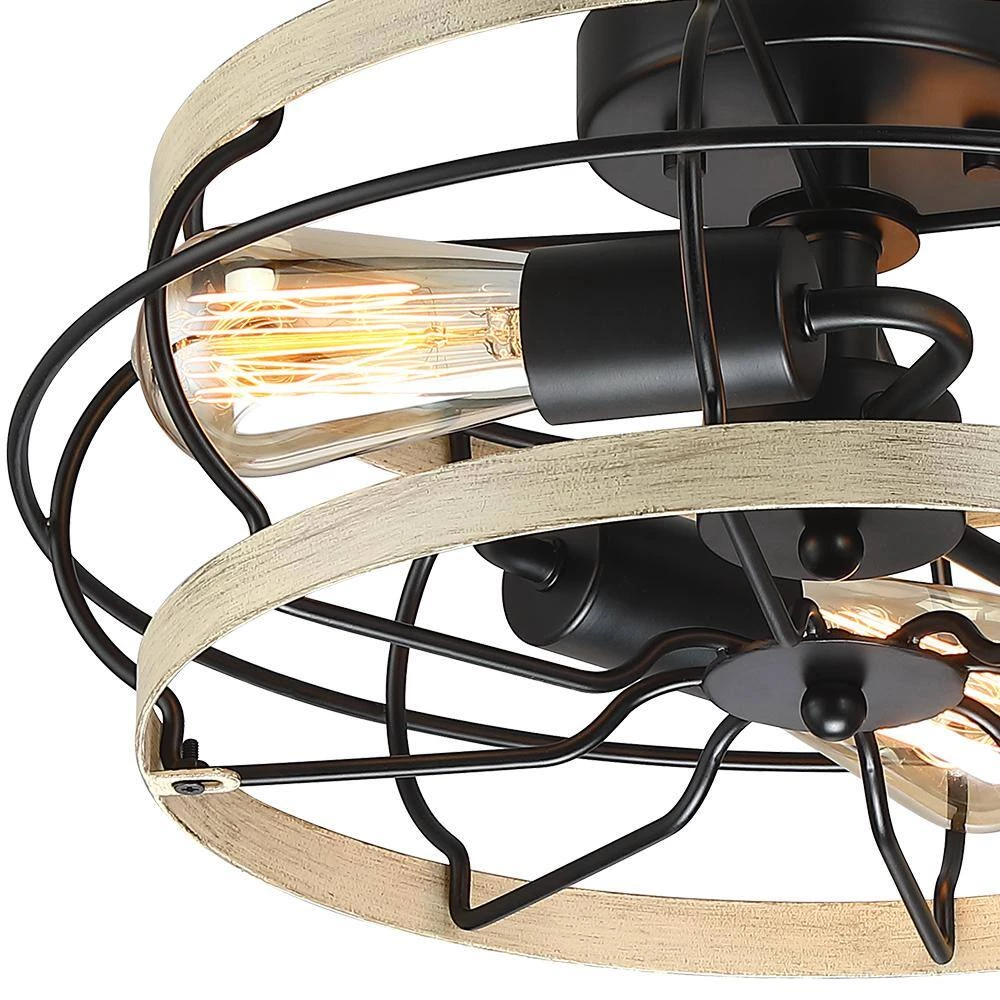 15 in. 3-Light Black and Wood Farmhouse Metal Cage Semi-Flush Mount Ceiling Light by TRUE FINE 12 15 in. 3-Light Black and Wood Farmhouse Metal Cage Semi-Flush Mount Ceiling Light by TRUE FINE - Image 10