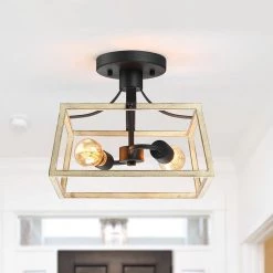 Gavin 12.6 in. 2-Light Black and Wood Farmhouse Open Cage Semi-Flush Mount Ceiling Light by TRUE FINE -Dale Tiffany Store black and wood true fine flush mount lights td41004fl 66 1000