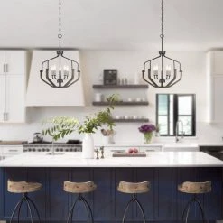 Veronica 19.7 in. 5-Light Black & Faux Dark wood Modern Farmhouse Candlestick Chandelier Kitchen Island Pendant Lighting by TRUE FINE -Dale Tiffany Store black faux dark wood true fine chandeliers td10018c 66 1000