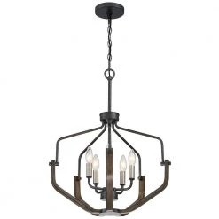 Veronica 19.7 in. 5-Light Black & Faux Dark wood Modern Farmhouse Candlestick Chandelier Kitchen Island Pendant Lighting by TRUE FINE -Dale Tiffany Store black faux dark wood true fine chandeliers td10018c 76 1000
