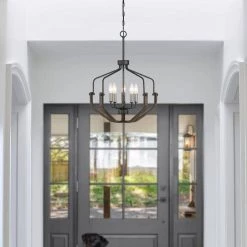 Veronica 19.7 in. 5-Light Black & Faux Dark wood Modern Farmhouse Candlestick Chandelier Kitchen Island Pendant Lighting by TRUE FINE -Dale Tiffany Store black faux dark wood true fine chandeliers td10018c a0 1000