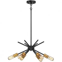 Trident Sputnik 6-Light Black/Gold Pendant Light Mid Century Chandelier with Bulbs Included by TRUE FINE