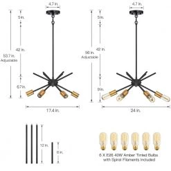 Trident Sputnik 6-Light Black/Gold Pendant Light Mid Century Chandelier with Bulbs Included by TRUE FINE -Dale Tiffany Store black gold true fine chandeliers td41020c 66 1000