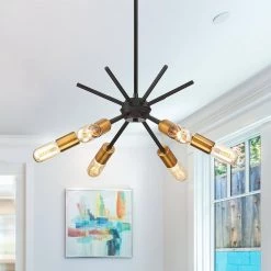 Trident Sputnik 6-Light Black/Gold Pendant Light Mid Century Chandelier with Bulbs Included by TRUE FINE -Dale Tiffany Store black gold true fine chandeliers td41020c 76 1000