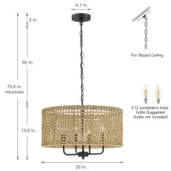 Cape 20 in. 4-Light Bohemian Drum Chandelier with Lime Hand Woven Shade by TRUE FINE 16 Cape 20 in. 4-Light Bohemian Drum Chandelier with Lime Hand Woven Shade by TRUE FINE -Dale Tiffany Store black lime true fine chandeliers td90032fl 1d 1000