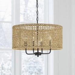 Cape 20 in. 4-Light Bohemian Drum Chandelier with Lime Hand Woven Shade by TRUE FINE 22 Cape 20 in. 4-Light Bohemian Drum Chandelier with Lime Hand Woven Shade by TRUE FINE -Dale Tiffany Store black lime true fine chandeliers td90032fl 44 1000
