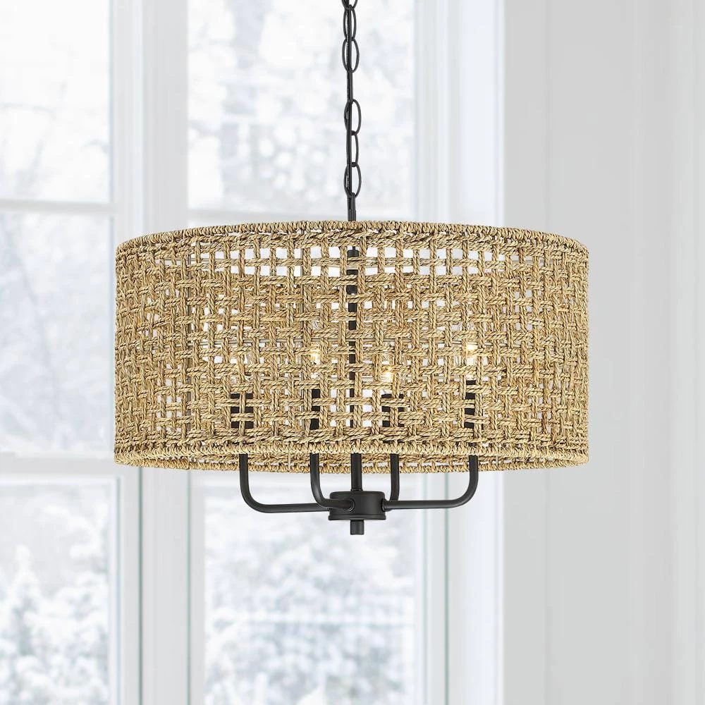 Cape 20 in. 4-Light Bohemian Drum Chandelier with Lime Hand Woven Shade by TRUE FINE 12 Cape 20 in. 4-Light Bohemian Drum Chandelier with Lime Hand Woven Shade by TRUE FINE - Image 10