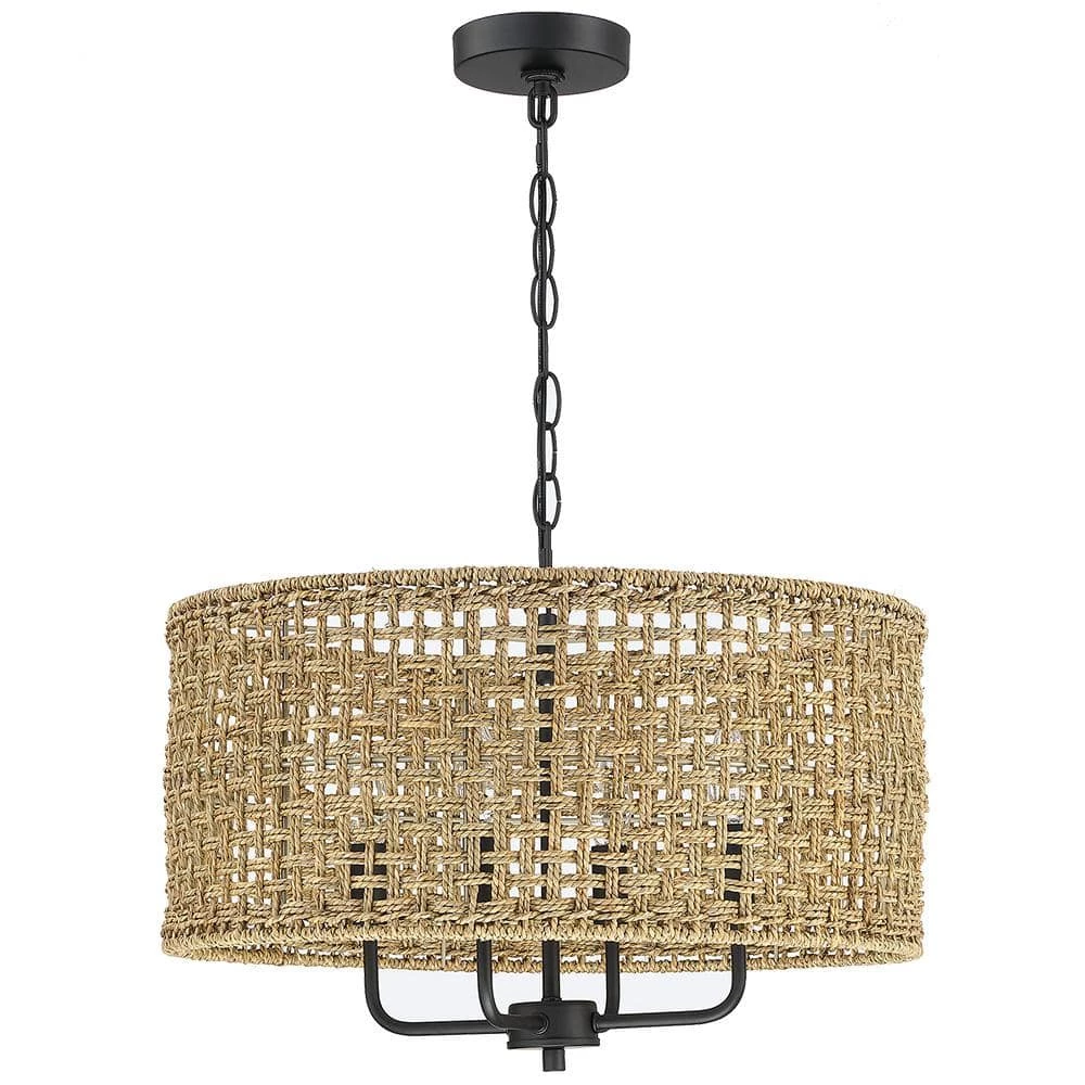 Cape 20 in. 4-Light Bohemian Drum Chandelier with Lime Hand Woven Shade by TRUE FINE 7 Cape 20 in. 4-Light Bohemian Drum Chandelier with Lime Hand Woven Shade by TRUE FINE - Image 5