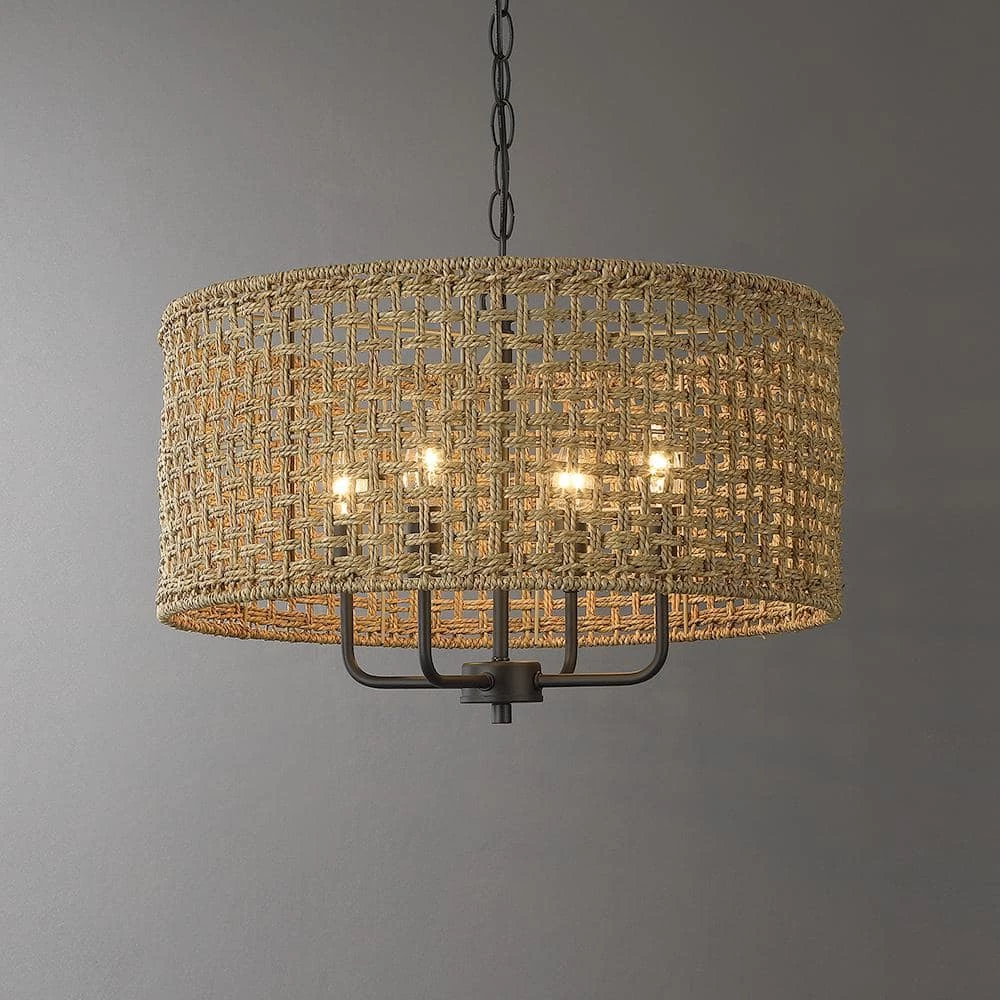 Cape 20 in. 4-Light Bohemian Drum Chandelier with Lime Hand Woven Shade by TRUE FINE 13 Cape 20 in. 4-Light Bohemian Drum Chandelier with Lime Hand Woven Shade by TRUE FINE - Image 11