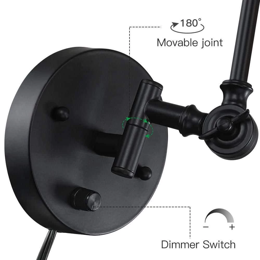 Adella 1-Light Black Rustic Natural Rattan Plug-In Swing Arm Wall Lamp with Dimmer Switch by TRUE FINE 6 Adella 1-Light Black Rustic Natural Rattan Plug-In Swing Arm Wall Lamp with Dimmer Switch by TRUE FINE - Image 4