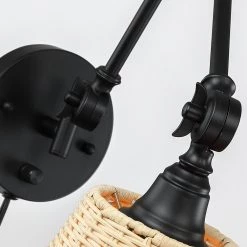 Adella 1-Light Black Rustic Natural Rattan Plug-In Swing Arm Wall Lamp with Dimmer Switch by TRUE FINE 17 Adella 1-Light Black Rustic Natural Rattan Plug-In Swing Arm Wall Lamp with Dimmer Switch by TRUE FINE -Dale Tiffany Store black rattan true fine wall lamps td10027w c3 1000