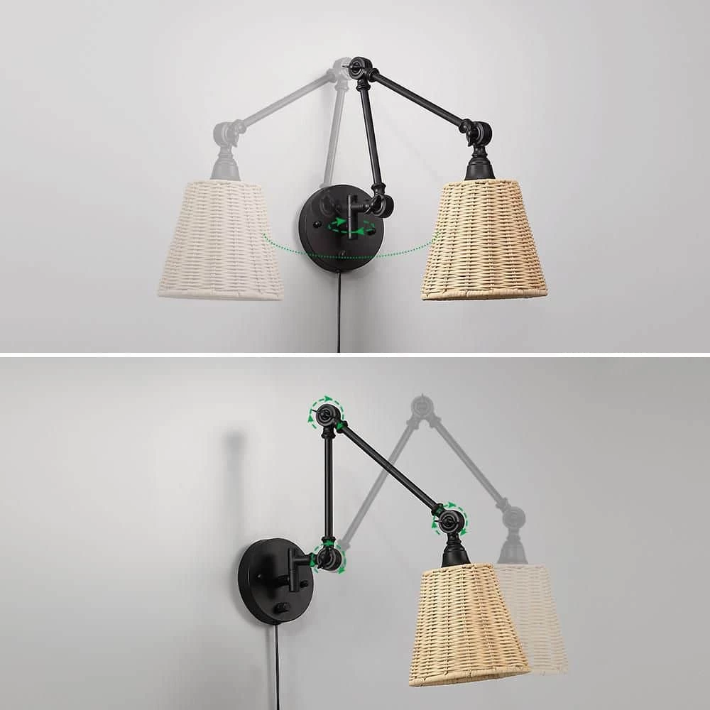 Adella 1-Light Black Rustic Natural Rattan Plug-In Swing Arm Wall Lamp with Dimmer Switch by TRUE FINE 12 Adella 1-Light Black Rustic Natural Rattan Plug-In Swing Arm Wall Lamp with Dimmer Switch by TRUE FINE - Image 10