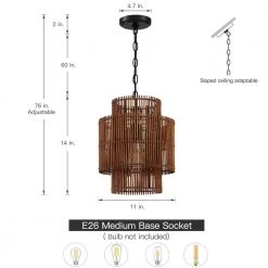 Rhett 11 in. 1-Light Tiered Rattan Drum Pendant Light with Black Canopy by TRUE FINE -Dale Tiffany Store black tan true fine chandeliers td60009p 66 1000