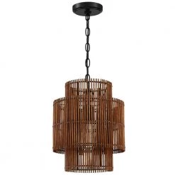 Rhett 11 in. 1-Light Tiered Rattan Drum Pendant Light with Black Canopy by TRUE FINE -Dale Tiffany Store black tan true fine chandeliers td60009p 77 1000