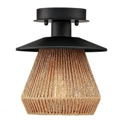Bohe 8 in. 1-Light Black/Tan Bohemian Woven Rope Semi-Flush Mount Ceiling Light by TRUE FINE