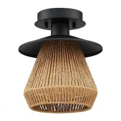 Bohe 8 in. 1-Light Black/Tan Bohemian Woven Rope Semi-Flush Mount Ceiling Light by TRUE FINE -Dale Tiffany Store black tan true fine flush mount lights td90028fl 66 1000