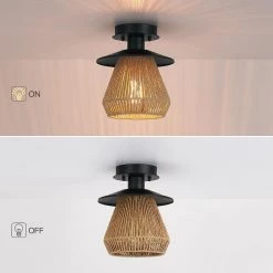 Bohe 8 in. 1-Light Black/Tan Bohemian Woven Rope Semi-Flush Mount Ceiling Light by TRUE FINE -Dale Tiffany Store black tan true fine flush mount lights td90028fl 77 1000