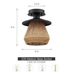 Bohe 8 in. 1-Light Black/Tan Bohemian Woven Rope Semi-Flush Mount Ceiling Light by TRUE FINE -Dale Tiffany Store black tan true fine flush mount lights td90028fl c3 1000