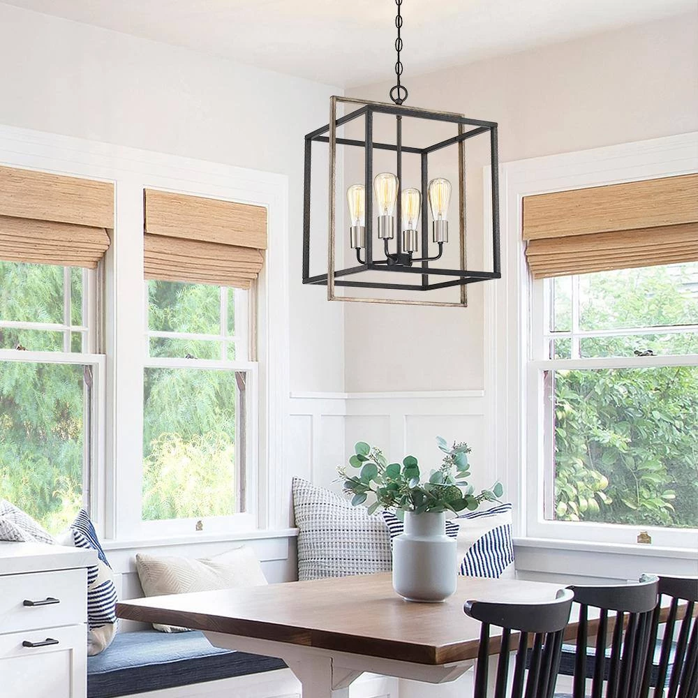Sullivan 4-Light Black Square Farmhouse Chandelier with Wood Accents by TRUE FINE 7 Sullivan 4-Light Black Square Farmhouse Chandelier with Wood Accents by TRUE FINE - Image 5
