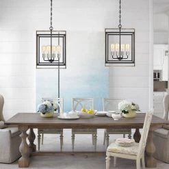 Sullivan 4-Light Black Square Farmhouse Chandelier with Wood Accents by TRUE FINE 22 Sullivan 4-Light Black Square Farmhouse Chandelier with Wood Accents by TRUE FINE -Dale Tiffany Store black true fine chandeliers td10007c fa 1000