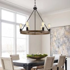 Hector 6-Light Black Wagon Wheel Farmhouse Chandelier with Wood Accents by TRUE FINE -Dale Tiffany Store black true fine chandeliers td10013c 66 1000