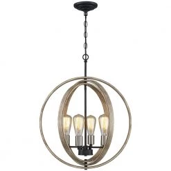 Ava 4-Light Black Globe Farmhouse Chandelier with Wood Accents by TRUE FINE -Dale Tiffany Store black true fine chandeliers td40005c 1f 1000