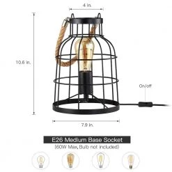 10.6 in. Rustic Black Small Accent Table Lamp with Jute Rope Handle by TRUE FINE -Dale Tiffany Store black true fine lamp bases td90006t 1d 1000