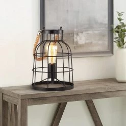 10.6 in. Rustic Black Small Accent Table Lamp with Jute Rope Handle by TRUE FINE -Dale Tiffany Store black true fine lamp bases td90006t 4f 1000