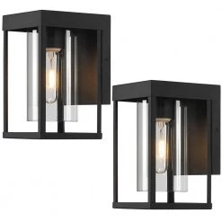 9 in. 1-Light Black Non Solar Outdoor Wall Lantern Sconce with Clear Glass (2-Pack) by TRUE FINE