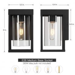 9 in. 1-Light Black Non Solar Outdoor Wall Lantern Sconce with Clear Glass (2-Pack) by TRUE FINE -Dale Tiffany Store black true fine outdoor sconces 2142ot 2pk c3 1000