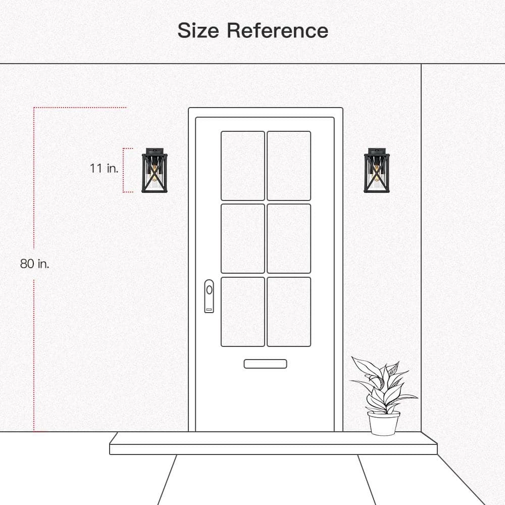 11 in. 1-Light Black Non Solar Outdoor Wall Lantern Sconces with Clear Glass Shade (2-Pack) by TRUE FINE 10 11 in. 1-Light Black Non Solar Outdoor Wall Lantern Sconces with Clear Glass Shade (2-Pack) by TRUE FINE - Image 8