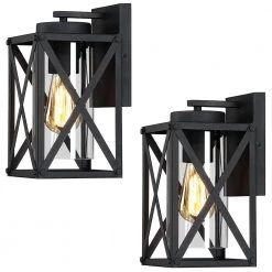 11 in. 1-Light Black Non Solar Outdoor Wall Lantern Sconces with Clear Glass Shade (2-Pack) by TRUE FINE