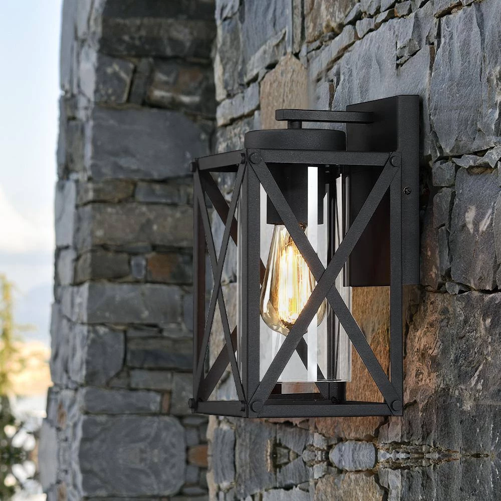 11 in. 1-Light Black Non Solar Outdoor Wall Lantern Sconces with Clear Glass Shade (2-Pack) by TRUE FINE 12 11 in. 1-Light Black Non Solar Outdoor Wall Lantern Sconces with Clear Glass Shade (2-Pack) by TRUE FINE - Image 10