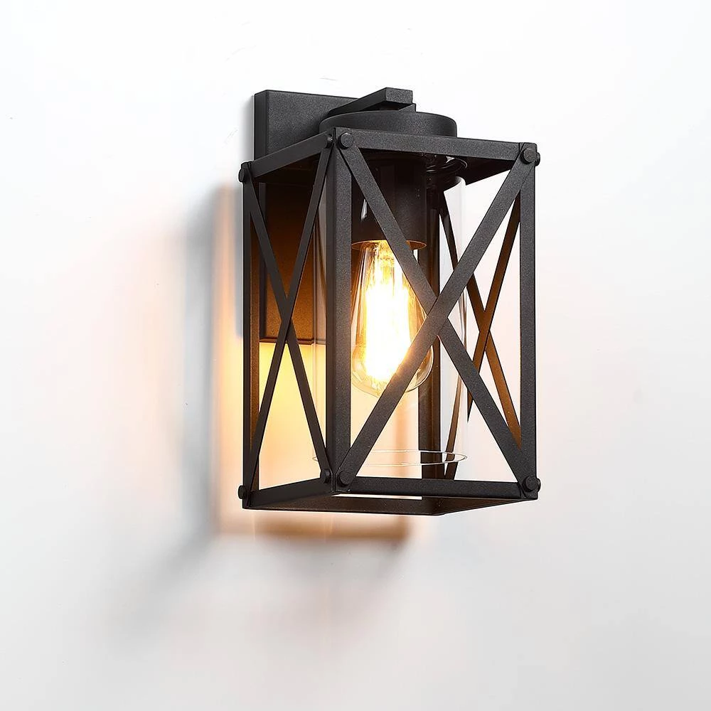 11 in. 1-Light Black Non Solar Outdoor Wall Lantern Sconces with Clear Glass Shade (2-Pack) by TRUE FINE 7 11 in. 1-Light Black Non Solar Outdoor Wall Lantern Sconces with Clear Glass Shade (2-Pack) by TRUE FINE - Image 5