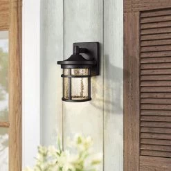 1-Light Black Non Solar Integrated LED Outdoor Wall Lantern Sconces with Crackle Glass Shade (2-Pack) by TRUE FINE 18 1-Light Black Non Solar Integrated LED Outdoor Wall Lantern Sconces with Crackle Glass Shade (2-Pack) by TRUE FINE -Dale Tiffany Store black true fine outdoor sconces 21515ot 2pk 1d 1000