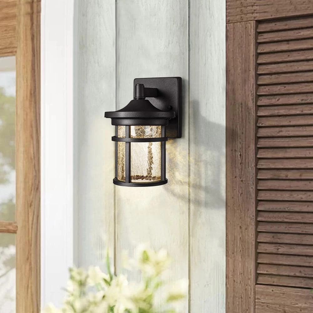 1-Light Black Non Solar Integrated LED Outdoor Wall Lantern Sconces with Crackle Glass Shade (2-Pack) by TRUE FINE 7 1-Light Black Non Solar Integrated LED Outdoor Wall Lantern Sconces with Crackle Glass Shade (2-Pack) by TRUE FINE - Image 5